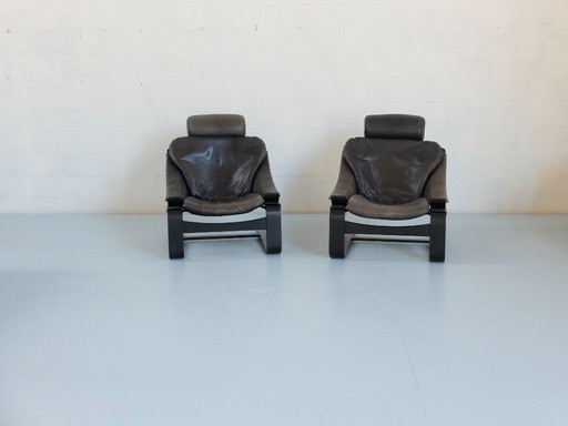 Pair of Kroken leather armchairs, Ake Fribyter for Nelo year 70, Set of 2