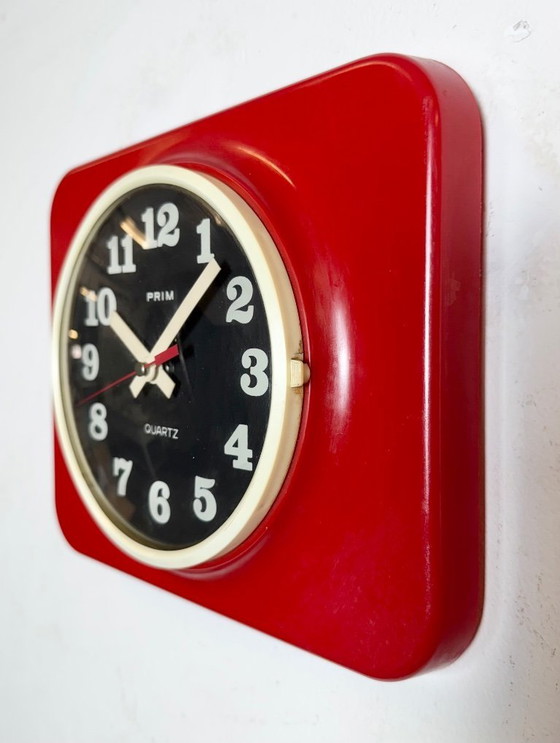 Image 1 of Vintage Red Plastic Wall Clock from Prim, 1970s