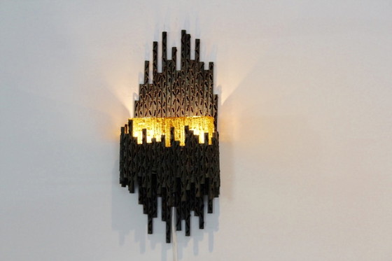 Marcello Fantoni Brutalist Metal Sculptured Wall Lamp, Wall lights, Murano Glass (photo 8 of 10)