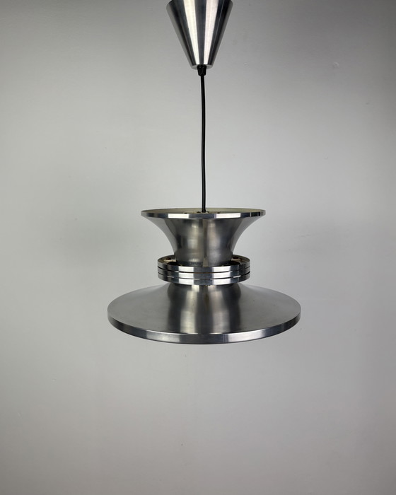Image 1 of Danish Space Age UFO Brushed Aluminum Pendant Lamp Sputnik design Mid Century Modern 70s Industrial Minimalist 1970s Denmark