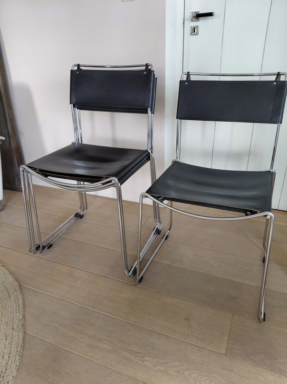 Vintage Italiaans design stoelen van Giandomenico Belotti in leer en chroom – Eetkamerstoelen, Leather, Metal (photo 5 of 5)