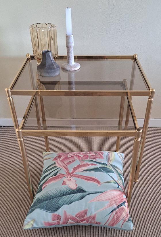 Image 1 of Vintage mimiset goudkleurig metaal rookglas