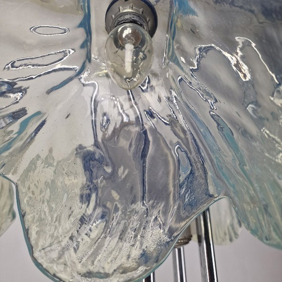 Image 1 of Italienische Deckenleuchte mit fünf blauen Lampenschirmen aus Muranoglas - 1970er Jahre