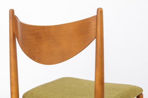 Image 1 of Set of 5 Vintage Dining Chairs, 1960s Germany, Wenzel, Beech Wood, Mid Century Modern, Green Upholstery