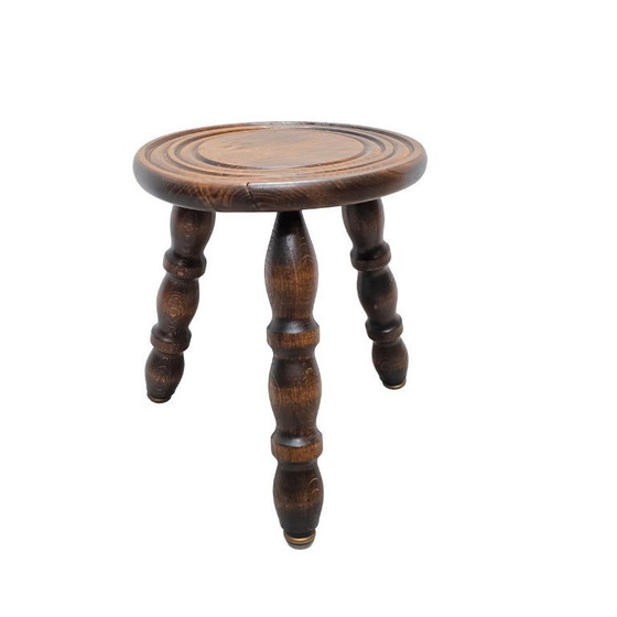 Image 1 of Vintage French beech tripod stool, 1950s/60s