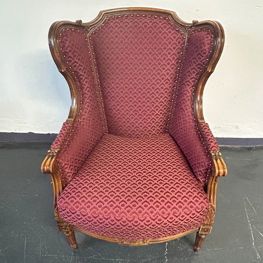 Fauteuil à oreilles antique Nouveau rembourrage Vers 1910