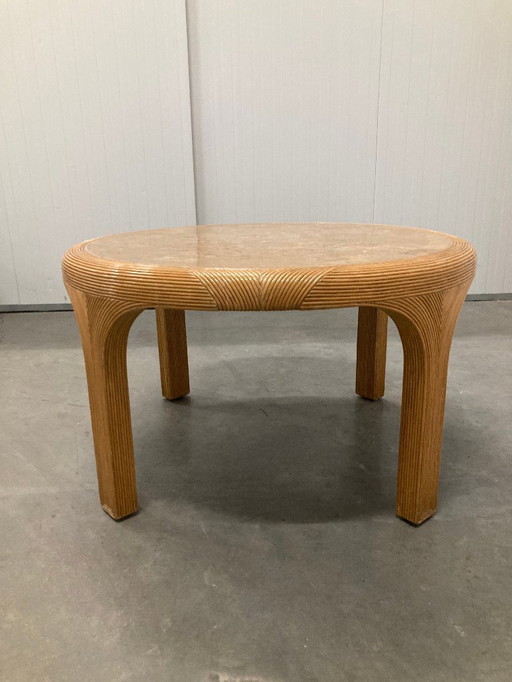 Vivai del Sud rotan & travertijn salontafel Italië jaren 60 