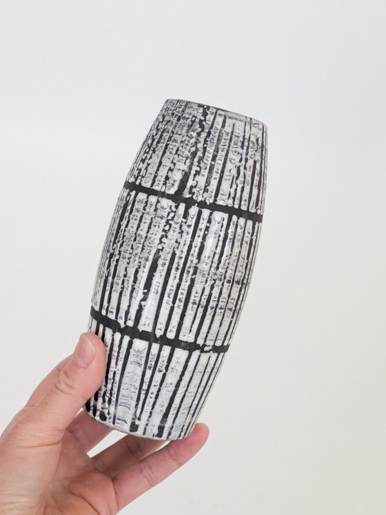 Image 1 of Scheurich Keramik Bambus Europ Linie West-Duitsland Zwart Wit Lava Glazuur Vaas