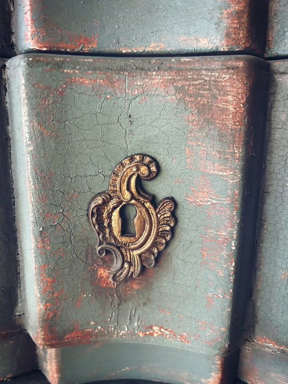 Piccolo comò antico con patina blu-verde – Cassettiere, Wood (photo 4 of 6)