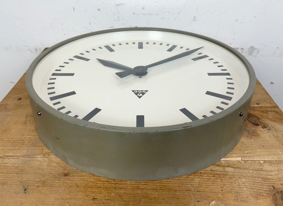 Image 1 of Large Grey Industrial Factory Wall Clock from Pragotron, 1960s