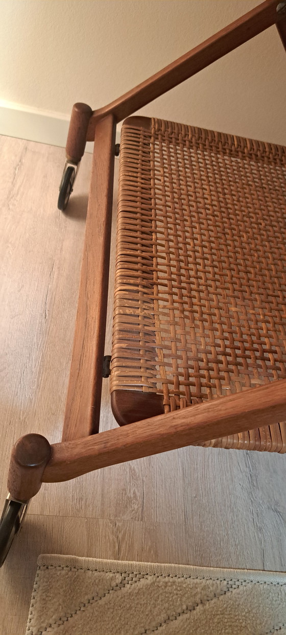 Image 1 of After JOHANNES ANDERSEN – Teak & Rattan Serving Trolley, CFC Silkeborg, Mid-20th Century