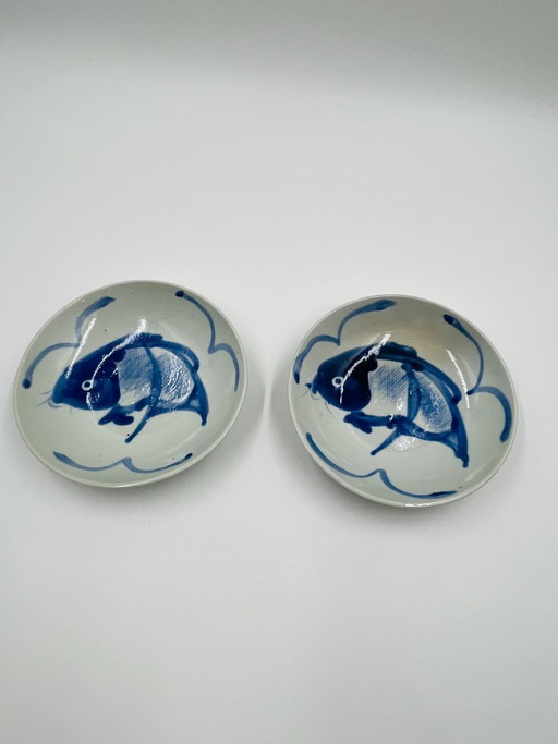 Set mit 2 Vintage Koï-Karpfen-Tellern