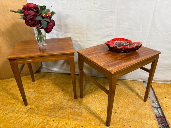 Image 1 of Mid Century Retro Vintage Teak Pair of Side Tables / Lamp Tables / Bedside Tables (Circa 1960–1970)  A fantastic and increasingl