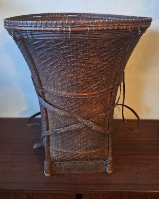 Image 1 of Antique Laos Khmu Tribal Hand Woven Carrying Basket