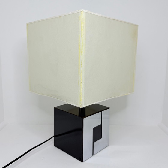 Image 1 of Vintage Cube Lampe - Holz & Metall - Art Deco - 1960