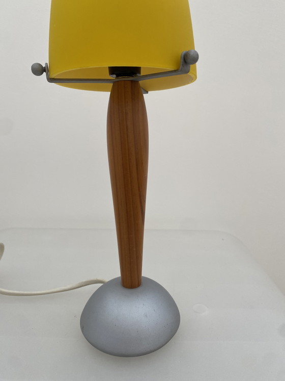 Vintage Hema Holland Table Lamp - Glass and Wood Mushroom Lamp from the 90s – Metal (photo 9 of 10)