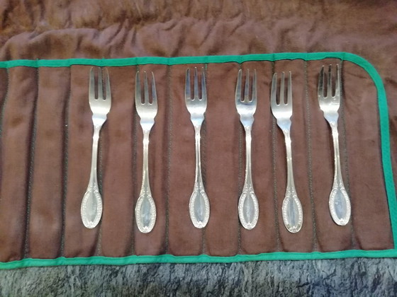 6 forchettine da dessert argento '800 stile impero, Argenterie Greggio Rino di Padova, Set di posate, Argentato (foto 2 di 5)