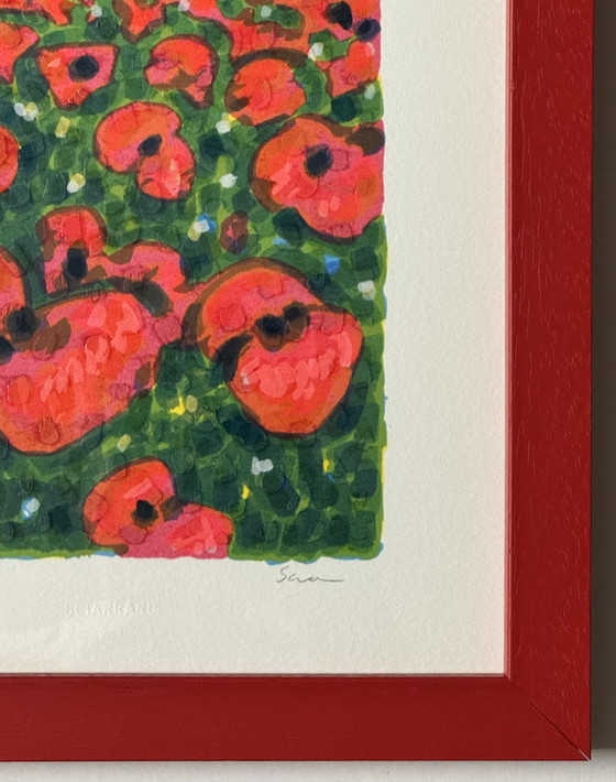 Mimmo Sciarrano zeefdruk, 25x70cm, Zonnebloemen in Positano, ingelijst – Litho's & Zeefdrukken, Paper, Wood (photo 3 of 7)