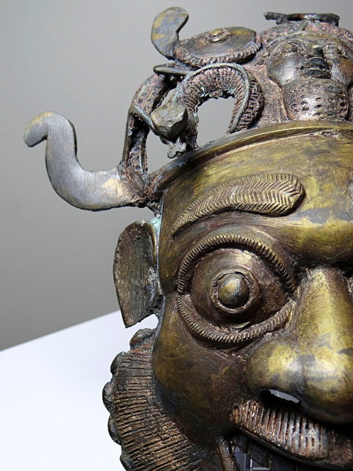 Masque Africain En Bronze Vintage Bamoun, Cameroun