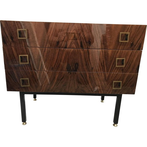 Commode vintage en placage de bois de rose avec 3 tiroirs