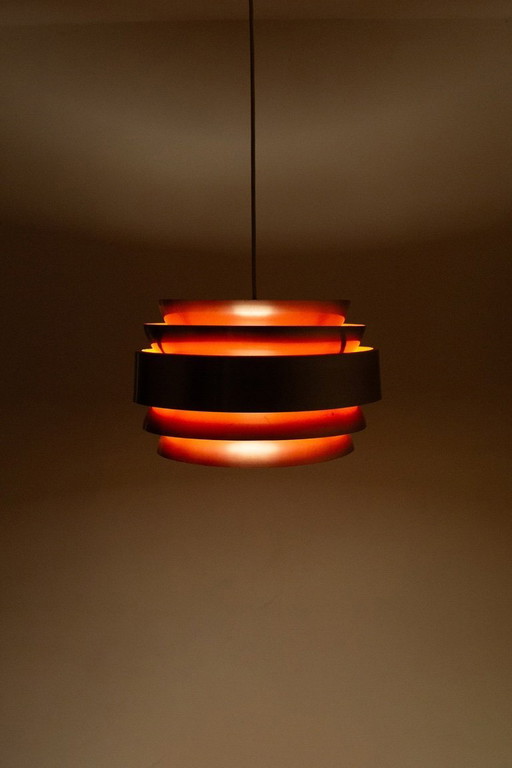 Lacquer louvre pendant lamp 1960s chrome orange