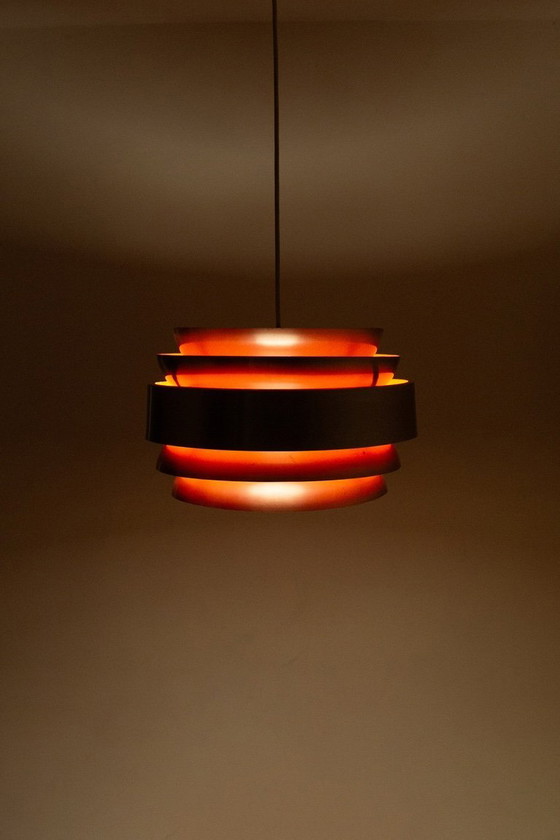 Image 1 of Lacquer louvre pendant lamp 1960s chrome orange