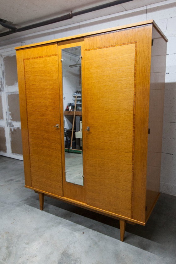 Image 1 of 1970s Scandinavian wardrobe with hanging space, shelf, mirror, 21x126cm, 2 doors