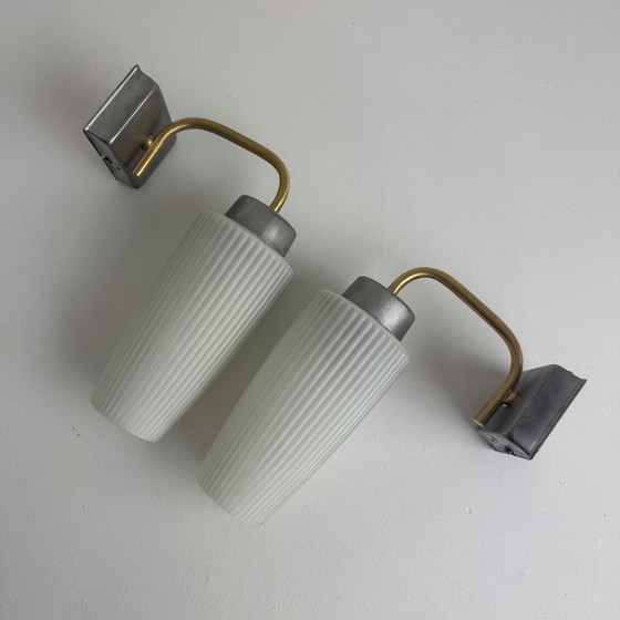 COPPIA DI APPLIQUE VINTAGE IN VETRO FLUE – Metal (photo 11 of 11)