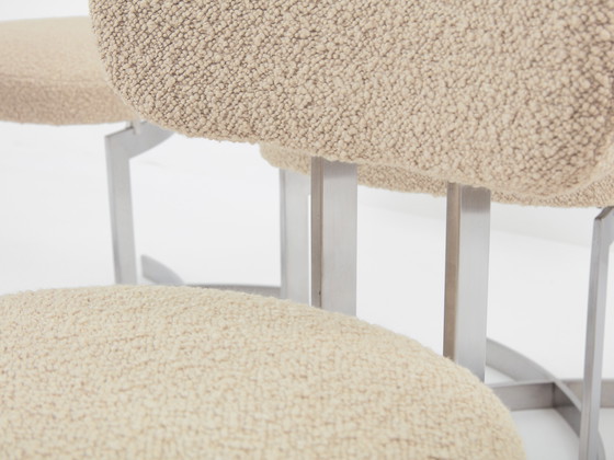 Image 1 of Paul Legeard Set van Twaalf Stoelen Roestvrij Staal Wol Bouclé 1970
