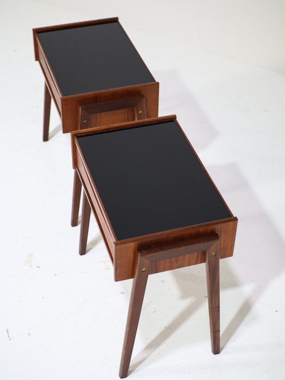 Image 1 of Set di comodini Arne Vodder in teak vetro nero danese vintage