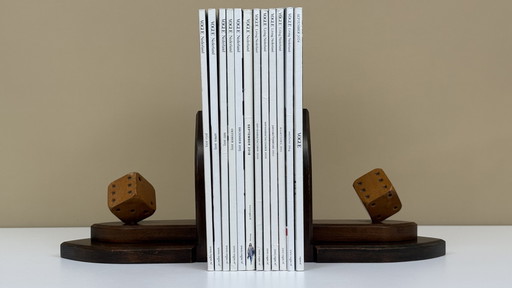 2 serre-livres vintage Art Déco en bois faits main en forme de dés