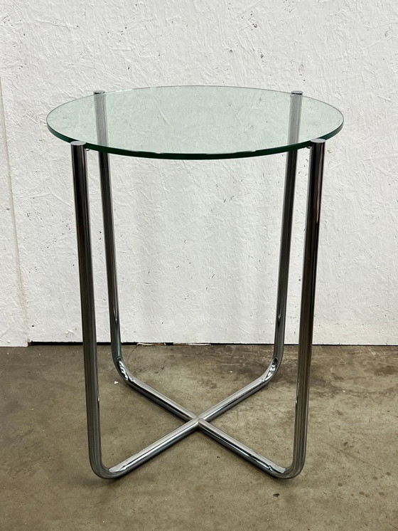 Image 1 of Vintage Bijzettafel, Stalen Buisframe Met Glazen Blad. 1980's