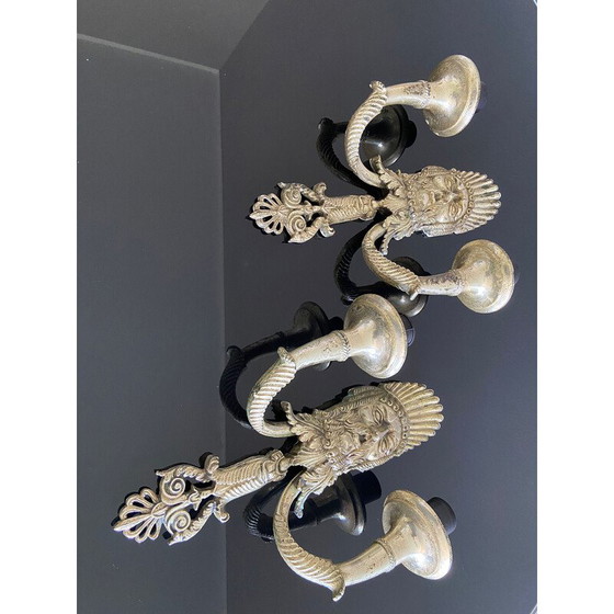 Image 1 of Vintage Greek Tragedy Masque wall lamps in silver-plated cast alloy