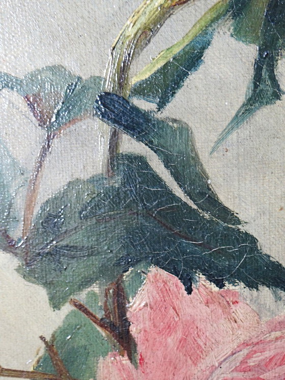 Image 1 of Large antique painting of peonies, signed E. Jacque, late 19th/early 20th century
