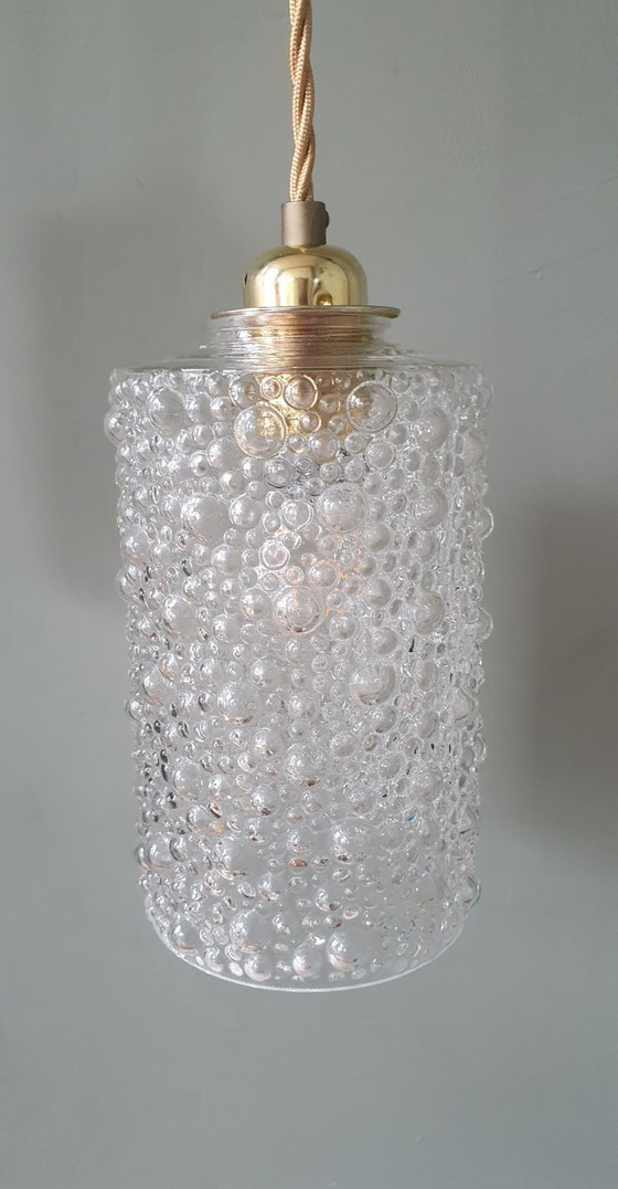 Set of 2 Vintage Glass Pendant lamps - Bubble Glass Texture (photo 7 of 26)