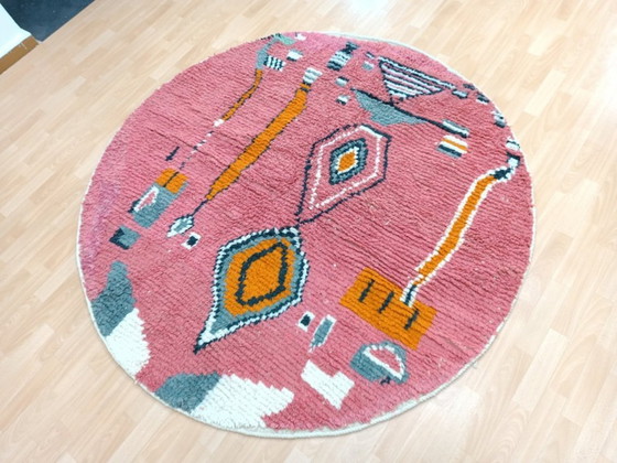 Image 1 of Tappeto rotondo berbero marocchino rosso fatto a mano, 2x2 m