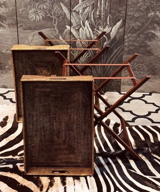 Image 1 of 2 FOLDING BIRMA RATTAN SIDE TABLES STYLE BUTLERTRAY FLAMANT