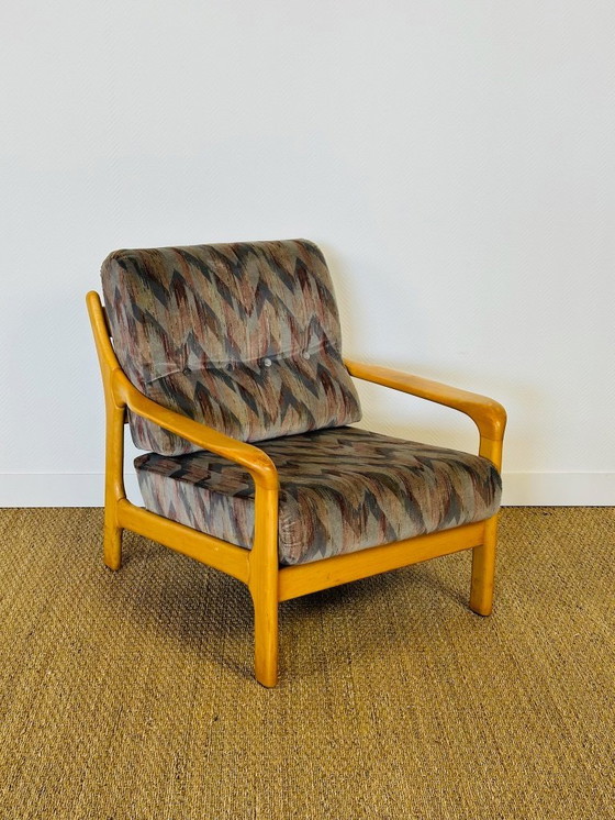 Image 1 of Vintage fauteuil van beukenhout met geometrische stof, 1970
