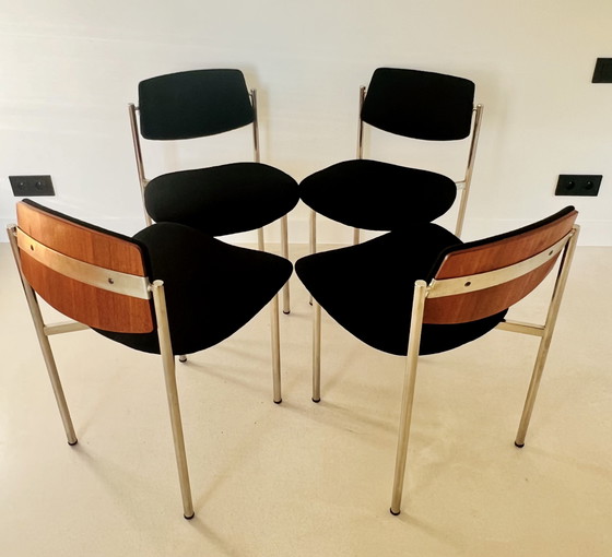 Image 1 of Wood And Metal Dining Table And Chairs, Italy 60s