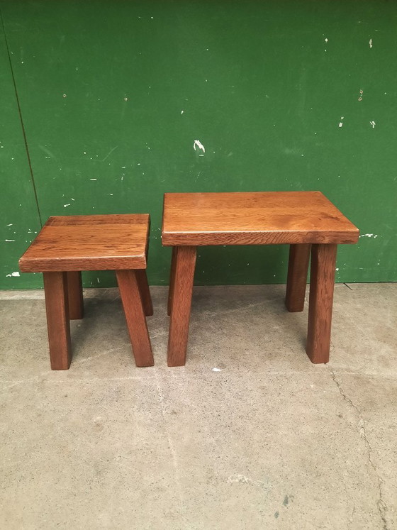 Image 1 of Set of two brutalist style tables, oak
