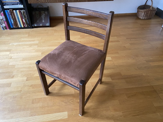 Image 1 of 6 sedie da pranzo in wengé + base per tavolo in wengé