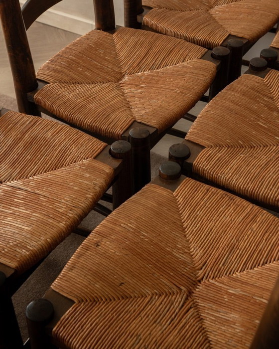 Image 1 of Vintage Franse brutalistische eetkamerstoelen van Georges Robert, jaren 1950, set van 6