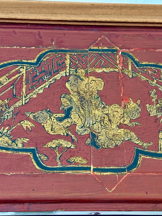 Image 1 of Large Antique Chinese Mirror with Wooden Frame