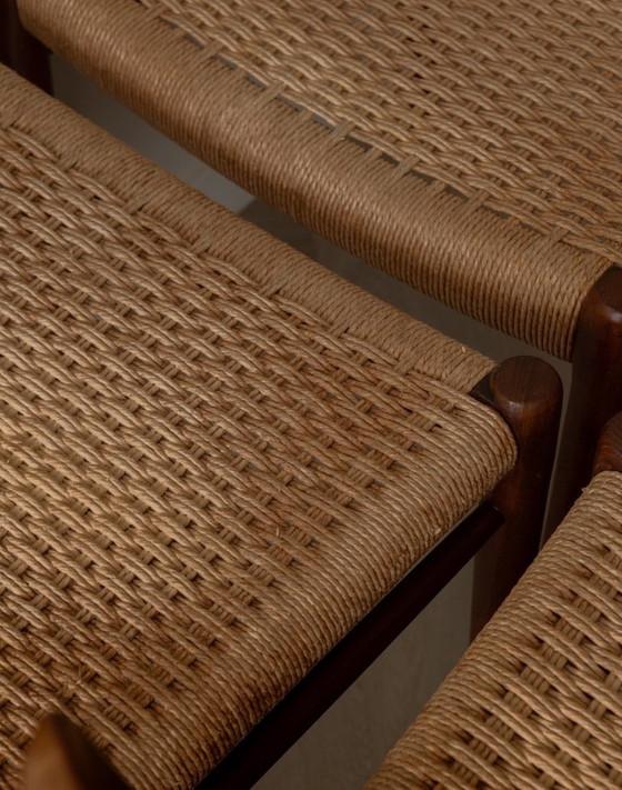 Image 1 of Vintage Danish Dining Chairs Model 75 by Niels Otto Møller for J.L. Møllers Møbelfabrik, Teak Paper Cord Chairs, 1950s, Set of 4