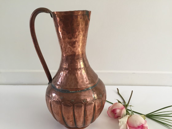 Image 1 of Hammered Copper Pitcher Vase France
