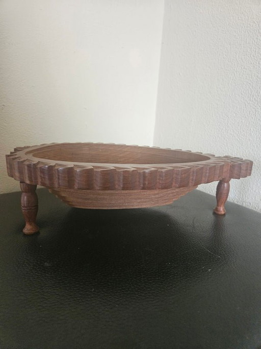 Vintage hand-carved wooden fruit bowl