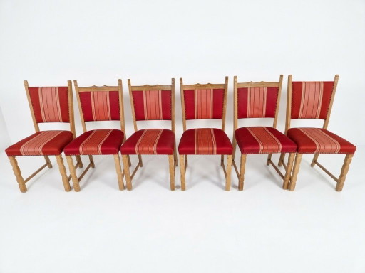 Set aus 6 Vintage Esszimmerstühle zugeschrieben Henning Kjærnulf – Rote Polsterung