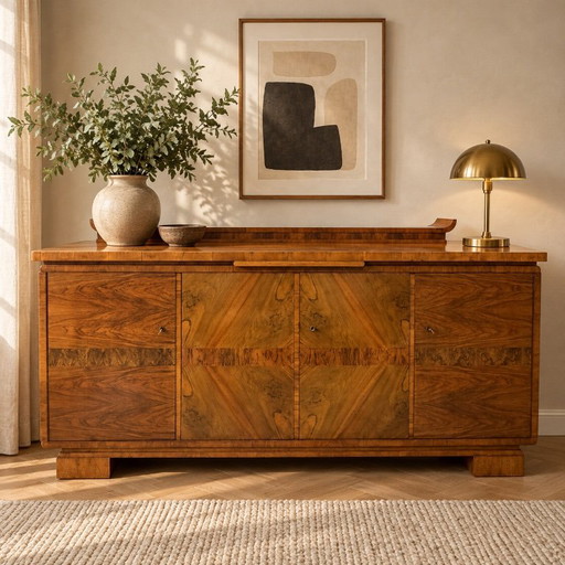 Wooden Sideboard with Geometric Grain Pattern