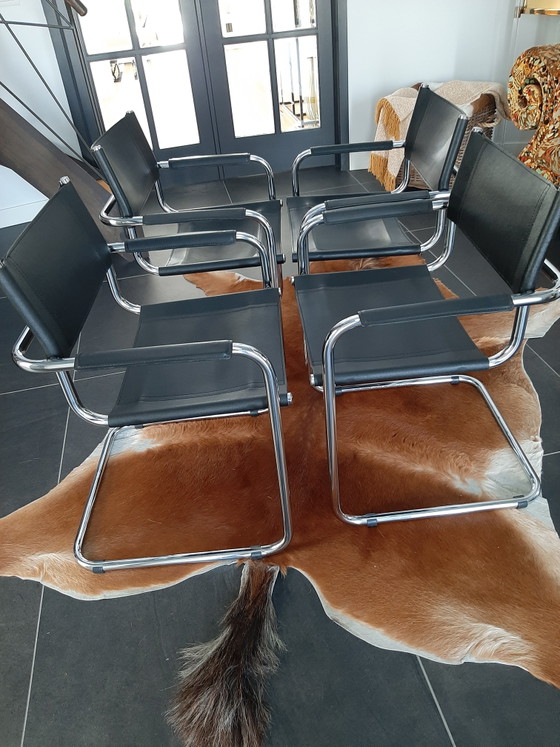 4 Bauhaus Cantilever Chairs Mart Stam / Marcel Breuer – s34, Dining chairs, Leather, Chrome (photo 5 of 10)