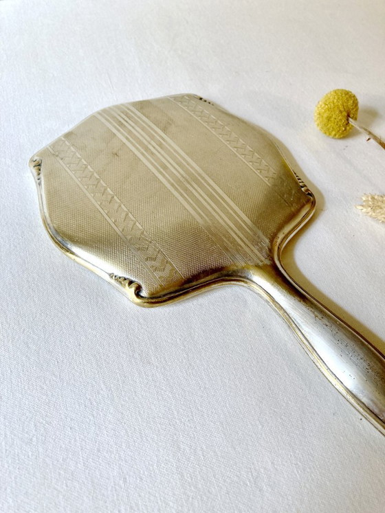 Image 1 of Art-Deco-Handspiegel aus versilbertem Metall und abgeschrägtem Glas – Um 1930